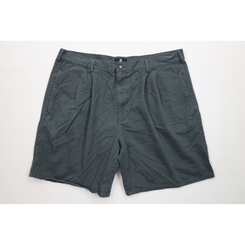 Vtg 90s Givenchy Mens 38 Faded Spell Out Pleated Above Knee Chino Shorts Green